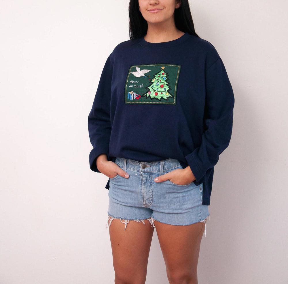 Vintage Blue Ugly Christmas Sweater Women, Size XL, Peace on Earth